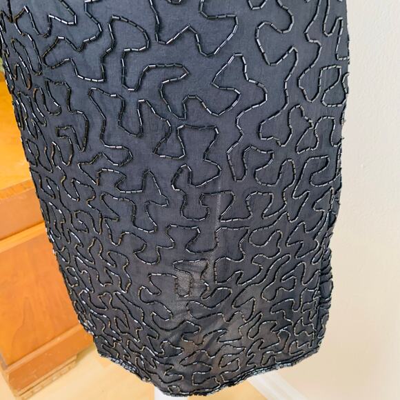 Vtg Laurence Kazar XL Dress 100% Silk Heavily Sequined Beaded Cut Out Back Black - Picture 4 of 14